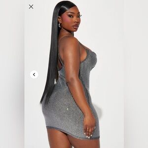Fashion Nova Glittering Silver Backless Dress